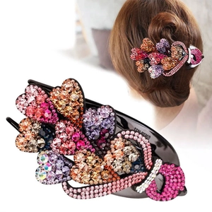Large Rhinestone Hair Clip Elegant Duckbill Hair Accessory With Sparkling Crystal Floral Heart Pattern For Women Banquet Party
