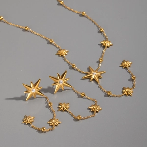 Parure de bijoux de luxe en acier doré 18k avec collier étoile et boucles d'oreilles