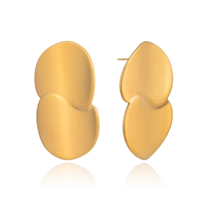 Macro detail of geometric mirror finish gold earrings with minimalist irregular design