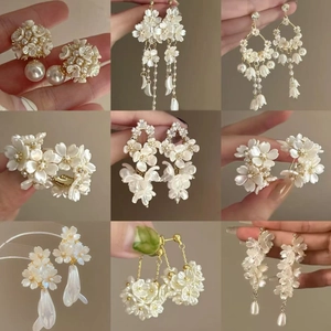 Boucles D'oreilles Fleurs Fausses Künstliche Perles Avec Tige En Argent Sterling 925 Style Français Élégant Vintage Pendantes Pour Femmes
