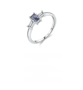 Macro shot of S925 sterling silver stamp on ring with aurora crystal three-stone setting