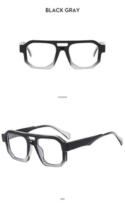 Detail view of black gray double bridge aviator sunglasses showing front and side angles