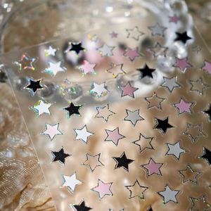 Minimalist holographic star nail stickers with laser glitter effect on luxury fabric