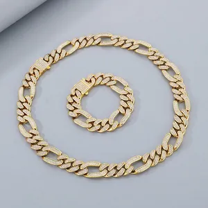 Hip Hop Cuban Link Chain Jewelry For Men Stainless Steel Full Rhinestone Necklace And Bracelet Fashion Jewelry