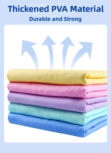 Stack of thickened PVA absorbent pet towels in five pastel colors showing soft texture