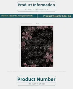 Detailed 8x10.3cm floral nail stickers with pink cherry blossom pattern on black base