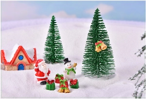 Miniature Christmas set with Santa Claus, snowman, snow house, and pine trees decorations