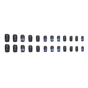 Sparkly dark grey aurora press-on nails set with 24 pieces in a medium square-round shape