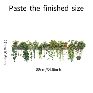 Dimensions of green leaf wall stickers showing 88cm width for bedroom decoration