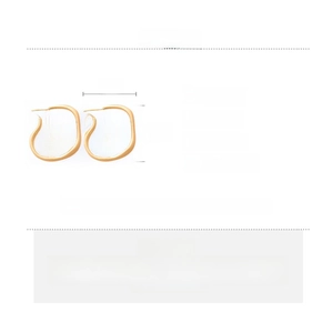 Detailed spec sheet showing irregular matte gold hoop earrings with silver needles
