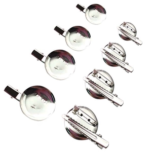 Set of 8 silver round metal pin trays and spring clips for DIY jewelry making