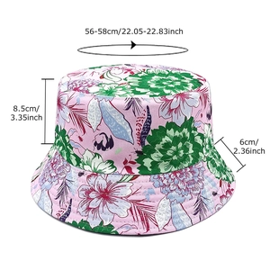 Floral print reversible bucket hat for sun protection with pink peony flower pattern