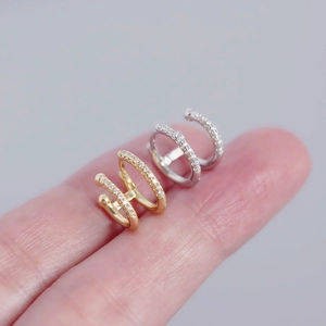 925 silver double hoop ear cuffs with micro-set cubic zirconia in gold and silver