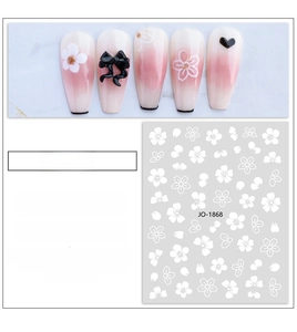 Detail of white flower nail stickers with ultra-thin waterproof floral patterns JO-1868