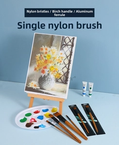 Flat peak nylon hair paintbrushes with birch wood handles and black aluminum ferrules