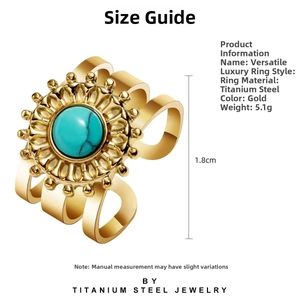 Detail showing weight 5.1g and 1.8cm diameter of vintage gold turquoise ring