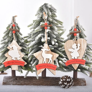 Christmas Wooden Hanging Pendants Reindeer Santa Angel Shapes Merry Christmas Lettering Rustic Farmhouse Tree Decor