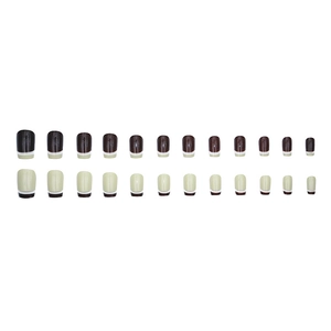 French style brown and green patchwork press-on nails in medium square shape