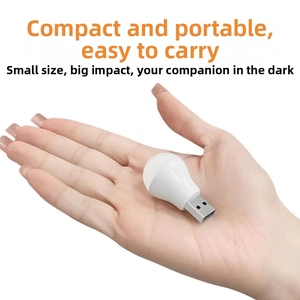 Mini portable USB LED night light held by hand showing compact size and white design