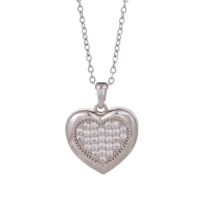 Silver heart pendant necklace with shimmering micro-paved zircons on a delicate chain