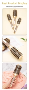 Three-piece champagne gold round hair brush set with non-slip handles and bristles