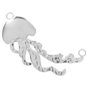 Macro view of silver-tone stainless steel jellyfish pendant with wavy textured tentacles