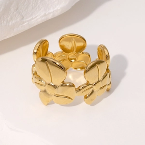 Minimalist gold stainless steel open ring featuring a delicate floral cluster design