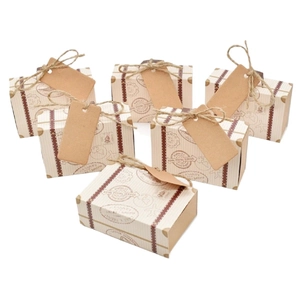 Mini vintage suitcase wedding favor boxes with kraft tags and jute twine set of six