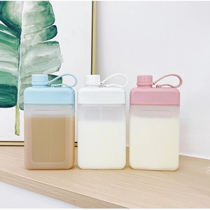 Three creative square water bottles with portable handles in blue, white, and pink
