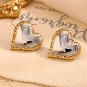 Chic 18K gold plated heart stud earrings with wrinkled texture edge for women