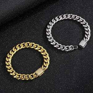 10mm hip hop Cuban link necklace in gold and silver finish with crystal encrusted clasp