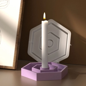 Macro detail of purple hexagonal tiered candle holder and white silicone tray mold