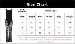Detailed size chart for lace-up backless lace jumpsuit showing S, M, L measurements