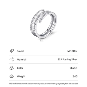 Triple-layer S925 sterling silver spiral ring with micro-pave zirconia for women