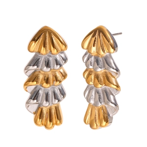 Elegant two-tone gold and silver Christmas tree fan shaped earrings in stainless steel