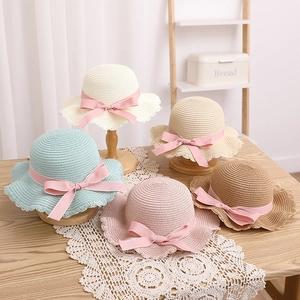 Ensemble chapeau de paille pour enfants avec ruban nœud en cinq couleurs