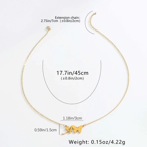 Detailed size specifications of golden butterfly and initial A pendant necklace