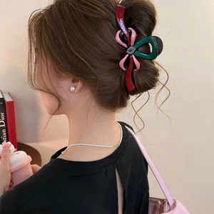 Pince À Cheveux Nœud Élégante Tricolore Émail Design Ondulé Acrylique Pince Crabe Coiffe De Mode Pour Femmes