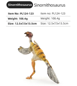 Detailed view of Sinornithosaurus figure showing realistic feather textures and coloring
