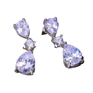 Sparkling teardrop zirconia drop earrings in silver with elegant pale purple crystal facets