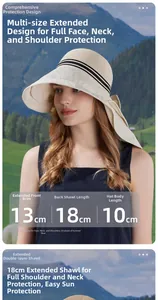Detail view of beige sun hat showing 13cm front brim and 18cm neck protection flap