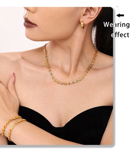Wearing effect of colorful floral gold jewelry set including necklace and bracelet