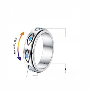 6mm rotating 316L stainless steel spinner ring with Horus eye pattern for stress relief
