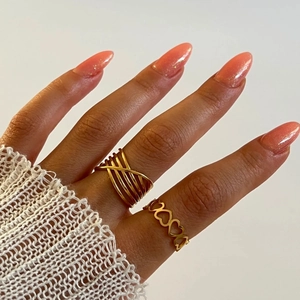 Bagues Ouvertes en Acier Inoxydable Forme de Cœur Irrégulier pour Femmes Plaqué Or 18K Bagues Ajustables Bijoux de Mode