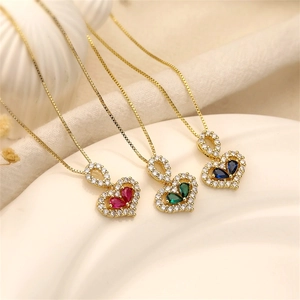Heart Pendant Necklace Copper Zirconia Micro Paved Elegant INS Style Fashion Jewelry For Women