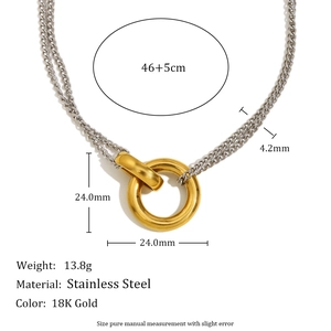 Double chain 18K gold plated stainless steel necklace with circle pendant dimensions