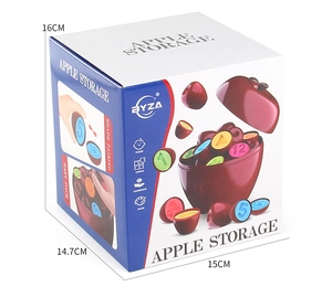 Detailed view of apple-shaped educational puzzle toy box for kids shape sorting play