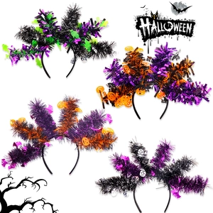 Halloween Spooky Tinsel Headband With Pumpkin Skull Ghost Bat Elements Glitter Sequin Party Hair Hoop For Kids Adults Costume Decoration