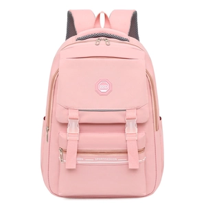 Waterproof pink nylon backpack for girls with multi-pocket design and breathable straps