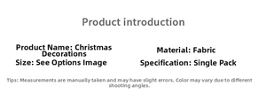 Detailed chart of Christmas reindeer decoration dimensions and fabric material specifications